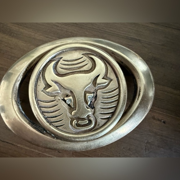 Vintage Brass Bull Belt Buckle • Taurus Zodiac Steer Head Western Rodeo - Picture 3 of 7